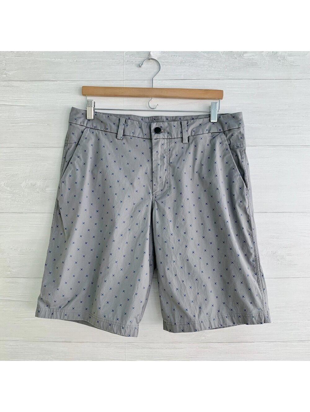 Lululemon The Works Short Quick Oxford 11" Gray Blue X Print Mens 36